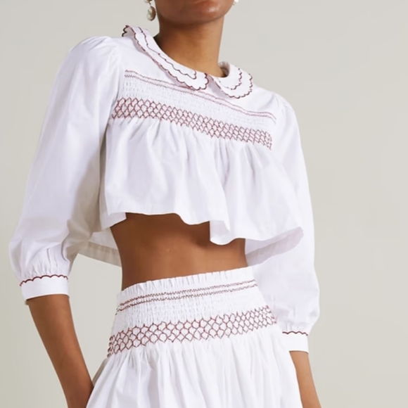 Batsheva Tops - Nwot Batsheva Fresh Cotton Smocked Embroidery Boho Cropped Top 6 S